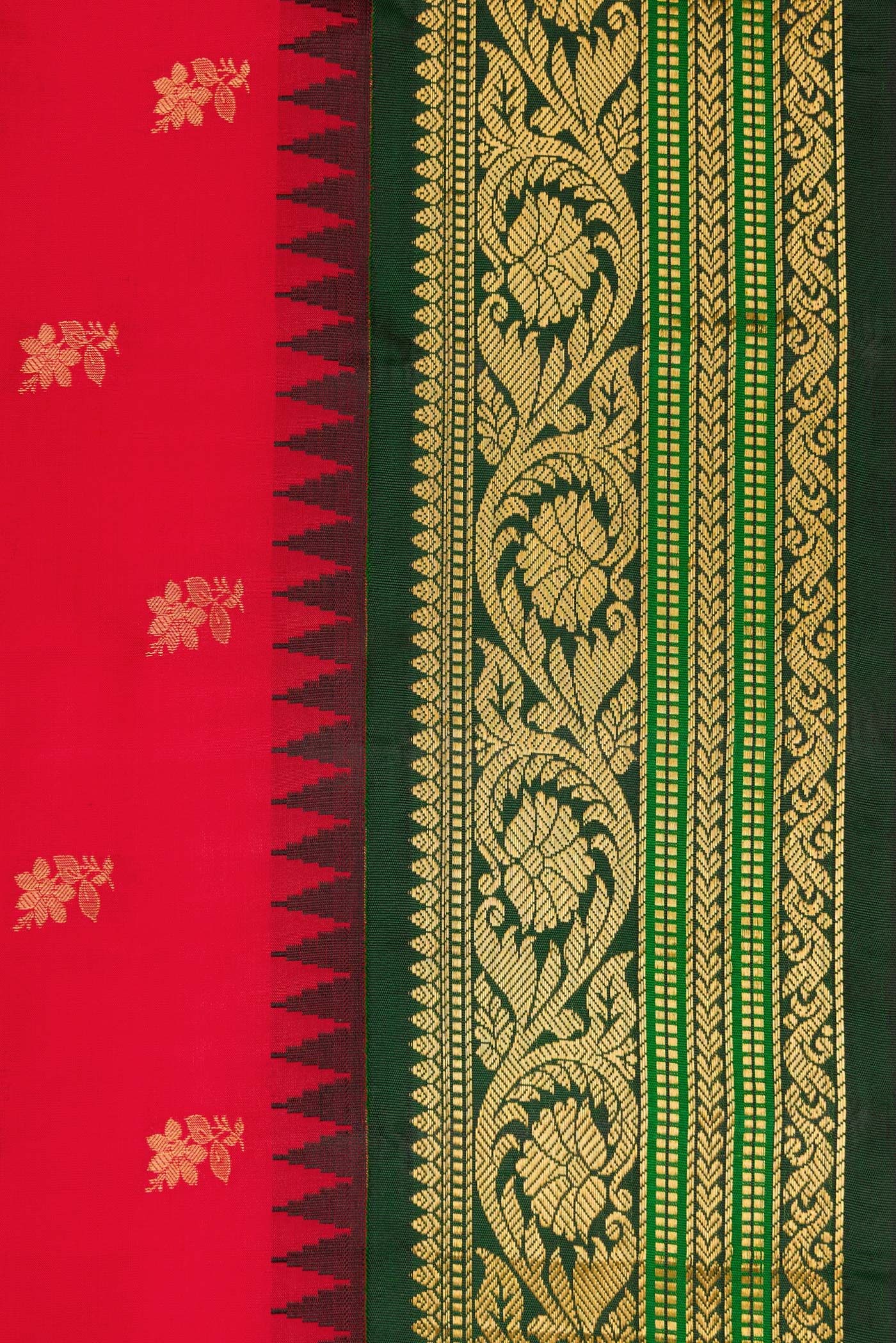 Border image of Red Dual Tone Gadwal Silk Saree with Zari Butta on the body and Zari Border. 
