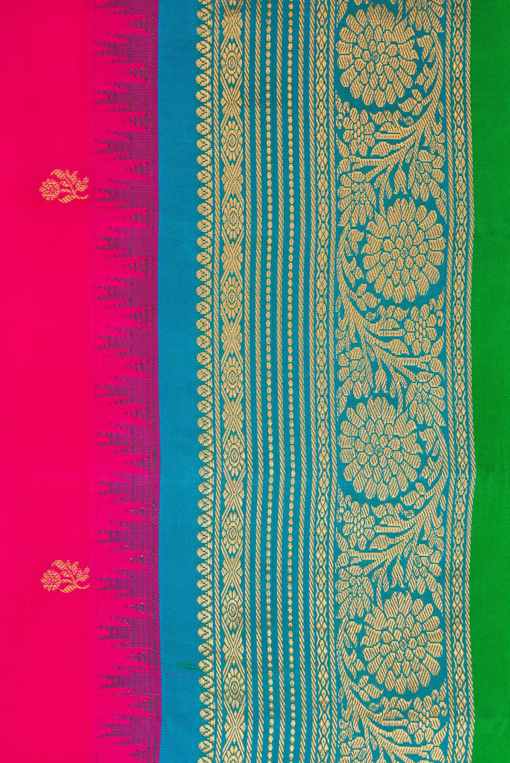 Border image of Dark Pink Dual Tone Gadwal Silk Saree with Zari Butta on the body and Zari Border. 