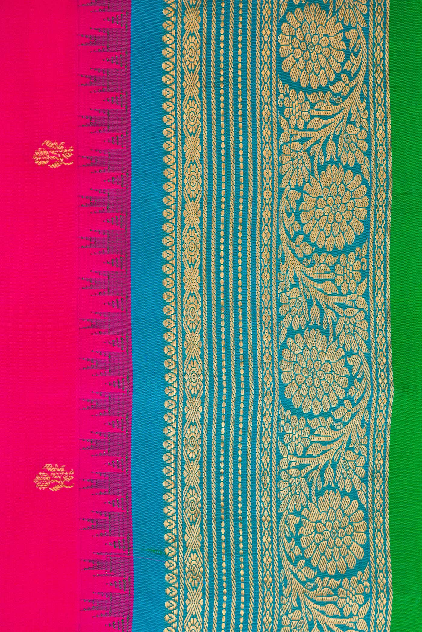 Border image of Dark Pink Dual Tone Gadwal Silk Saree with Zari Butta on the body and Zari Border. 