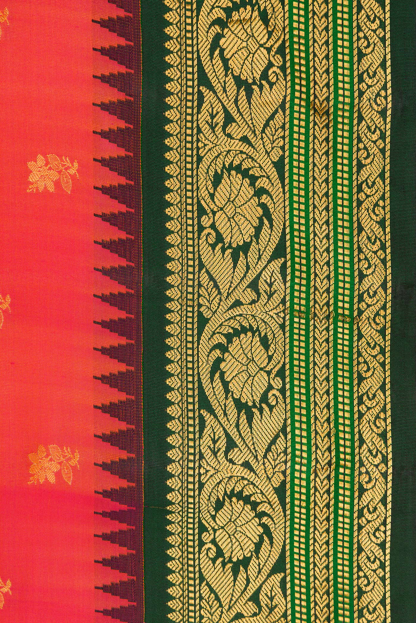 Border image of Coral Dual Tone Gadwal Silk Saree with Zari Butta on the body and Zari Border. 