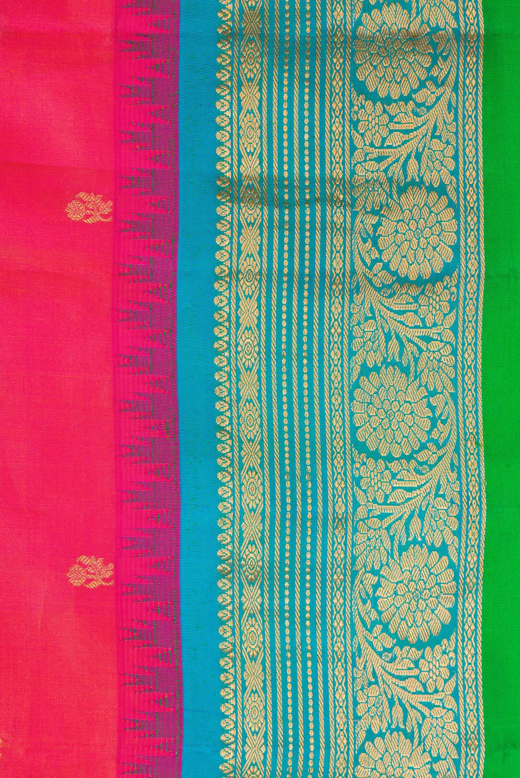 Border image of Coral Dual Tone Gadwal Silk Saree with Zari Butta on the body and Zari Border. 