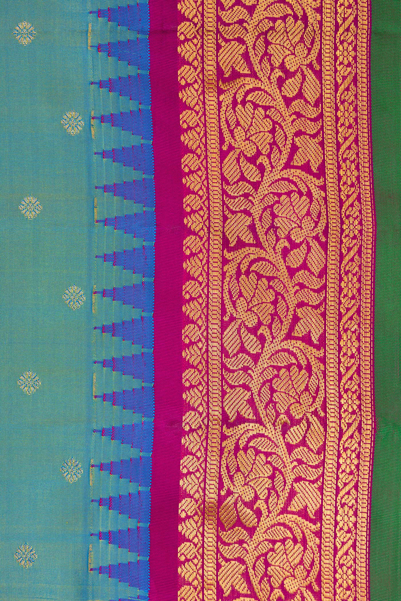 Border image of Light Green Dual Tone Gadwal Silk Saree with Zari Butta on the body and Zari Border. 