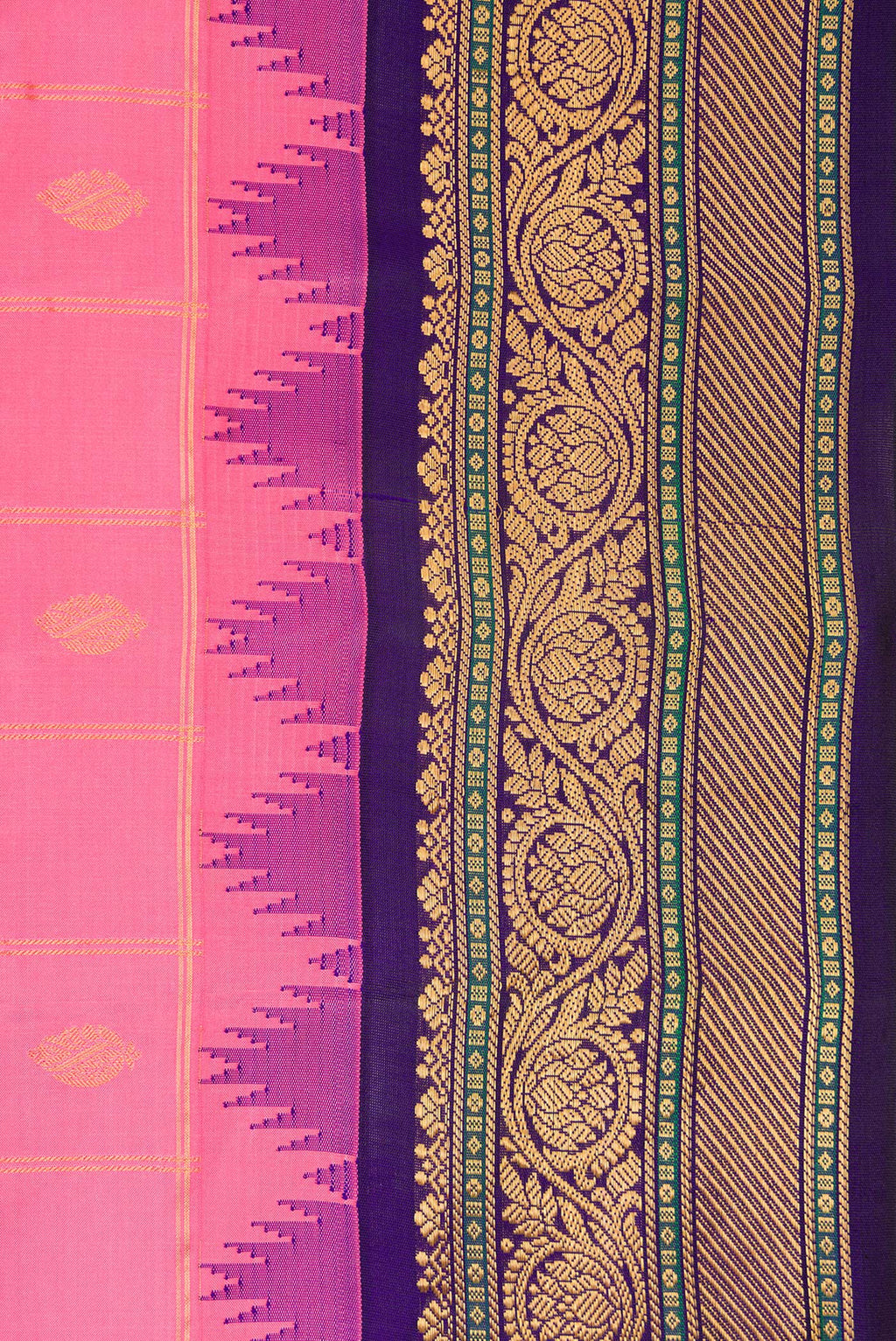 Border image of Pink Dual Tone Gadwal Silk Saree with Checked design on the body and Zari Border. 