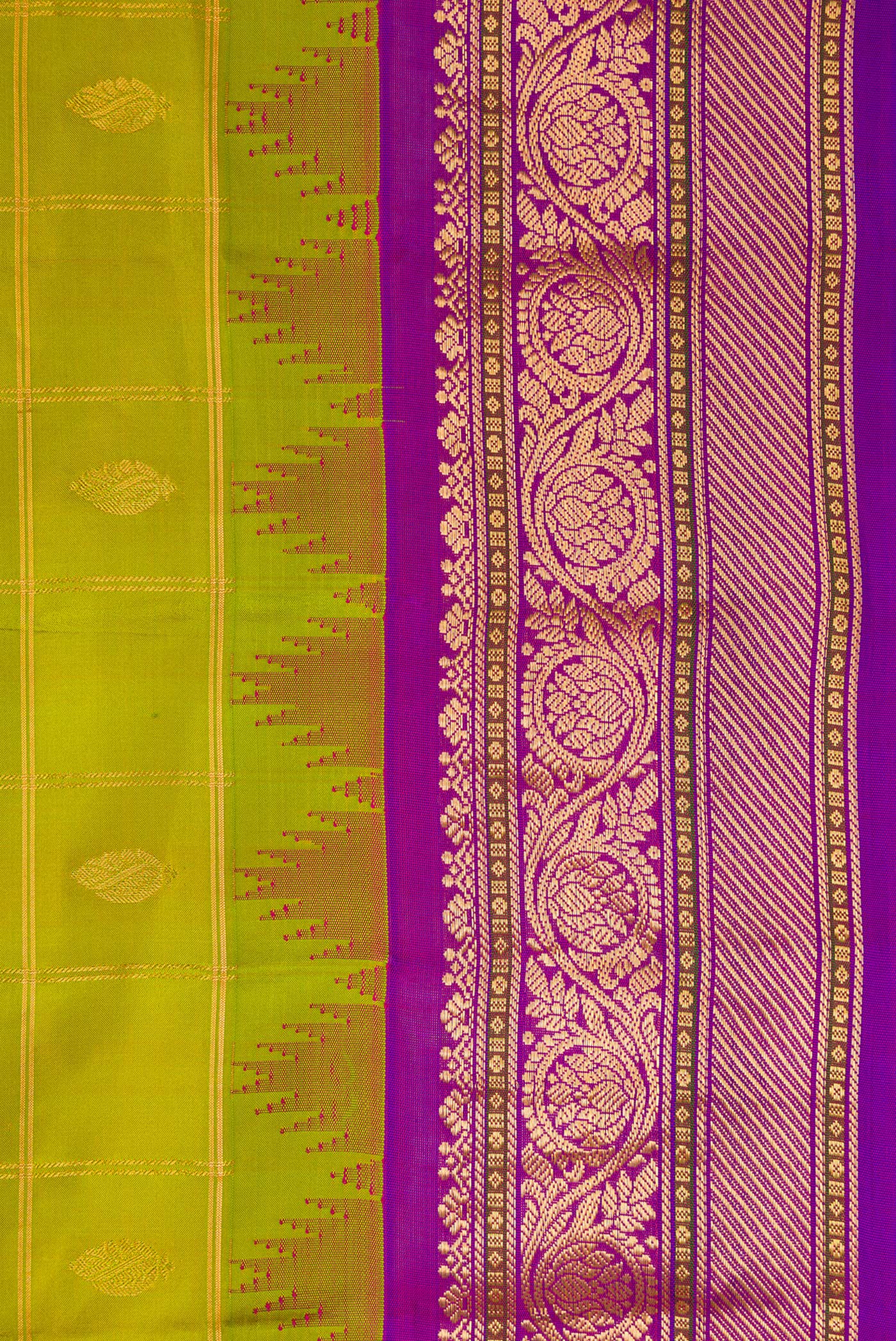 Border image of Parrot Green Dual Tone Gadwal Silk Saree with Checked design on the body and Zari Border. 