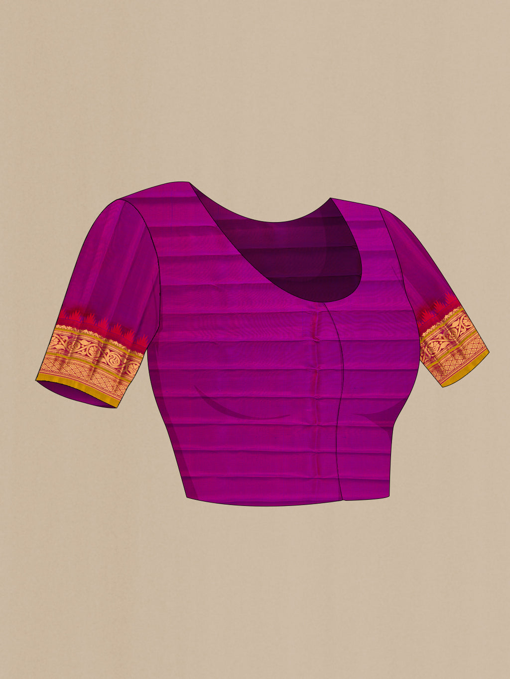 Close up image of the blouse of Sandal Dual Tone Gadwal Silk Saree with Zari Butta on the body and Zari Border. 