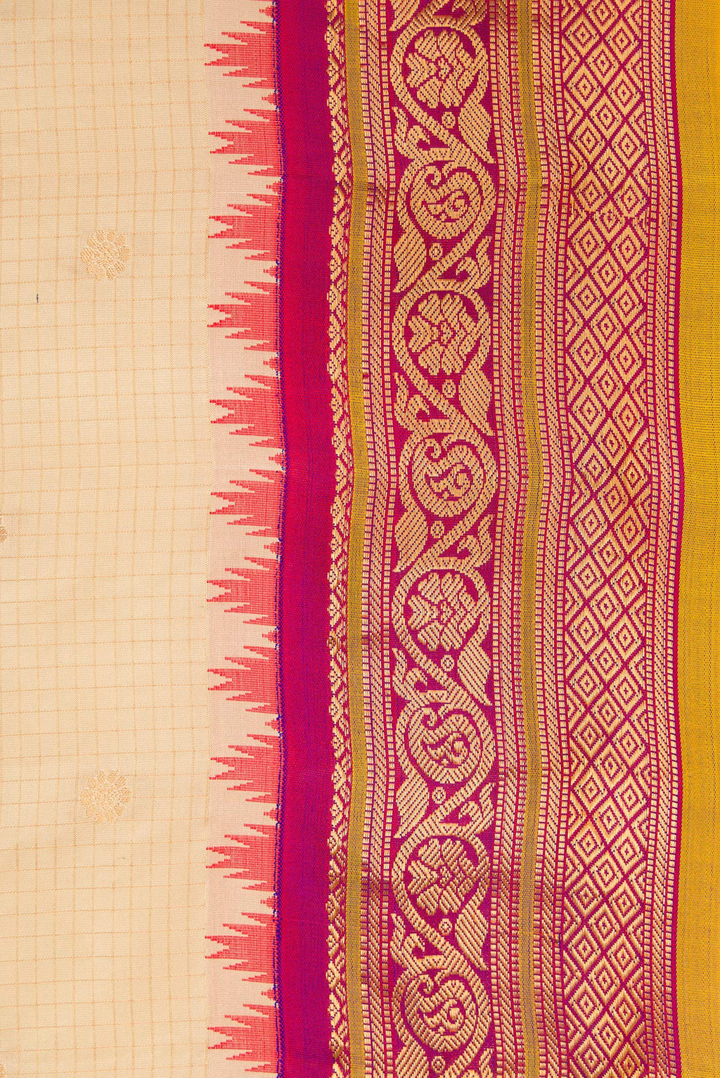 Border image of Sandal Dual Tone Gadwal Silk Saree with Zari Butta on the body and Zari Border. 
