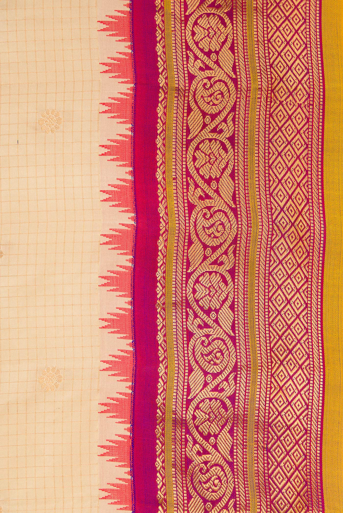 Border image of Sandal Dual Tone Gadwal Silk Saree with Zari Butta on the body and Zari Border. 