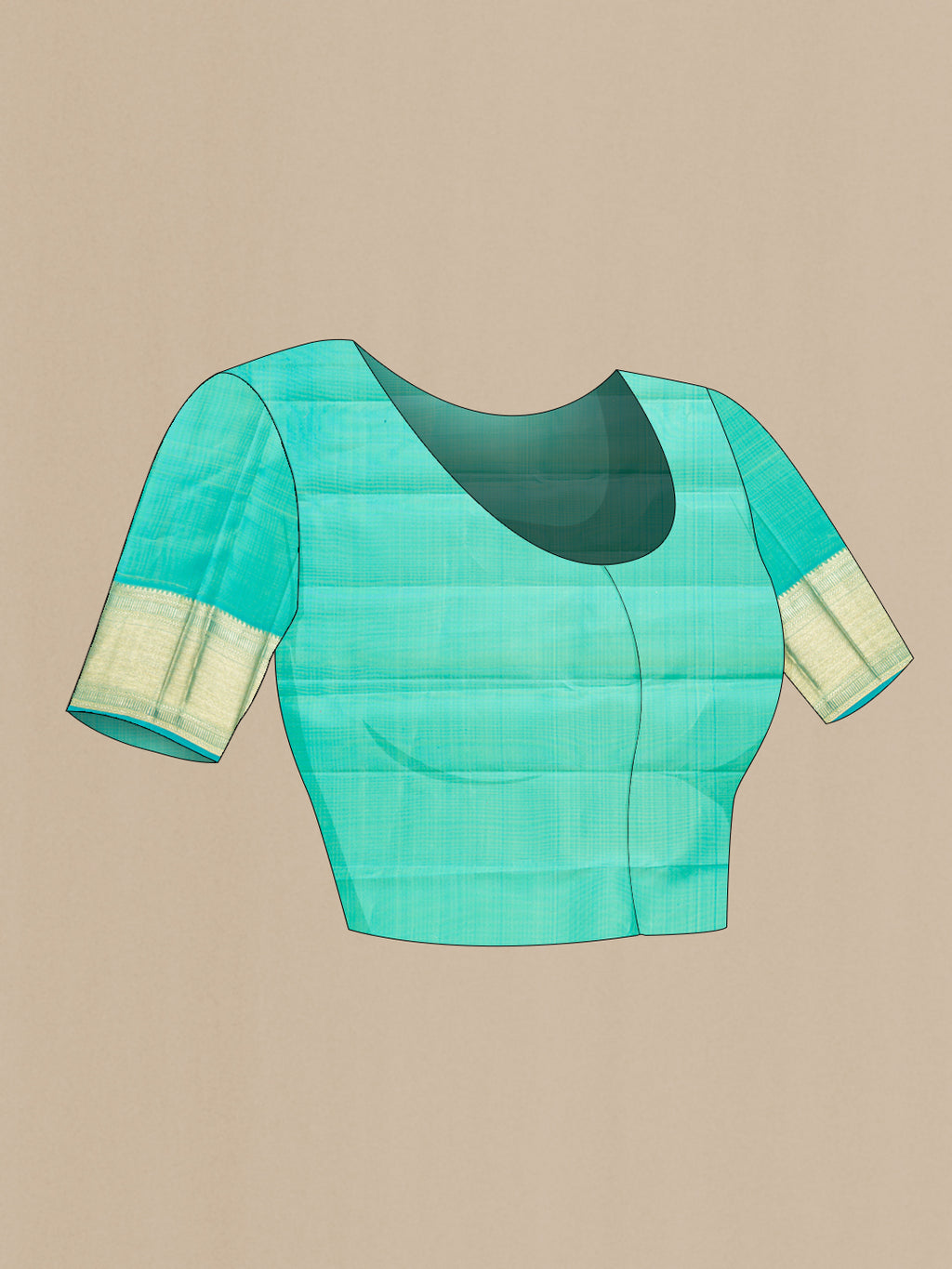 Close up image of the blouse of Sky Blue Dual Tone Kanchipuram Silk Saree with Zari Brocade on the body and Zari Border. 