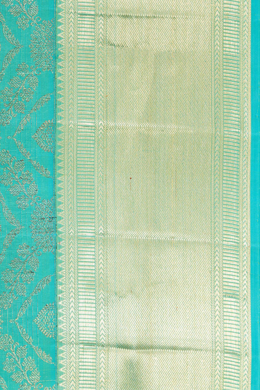 Border image of Sky Blue Dual Tone Kanchipuram Silk Saree with Zari Brocade on the body and Zari Border. 