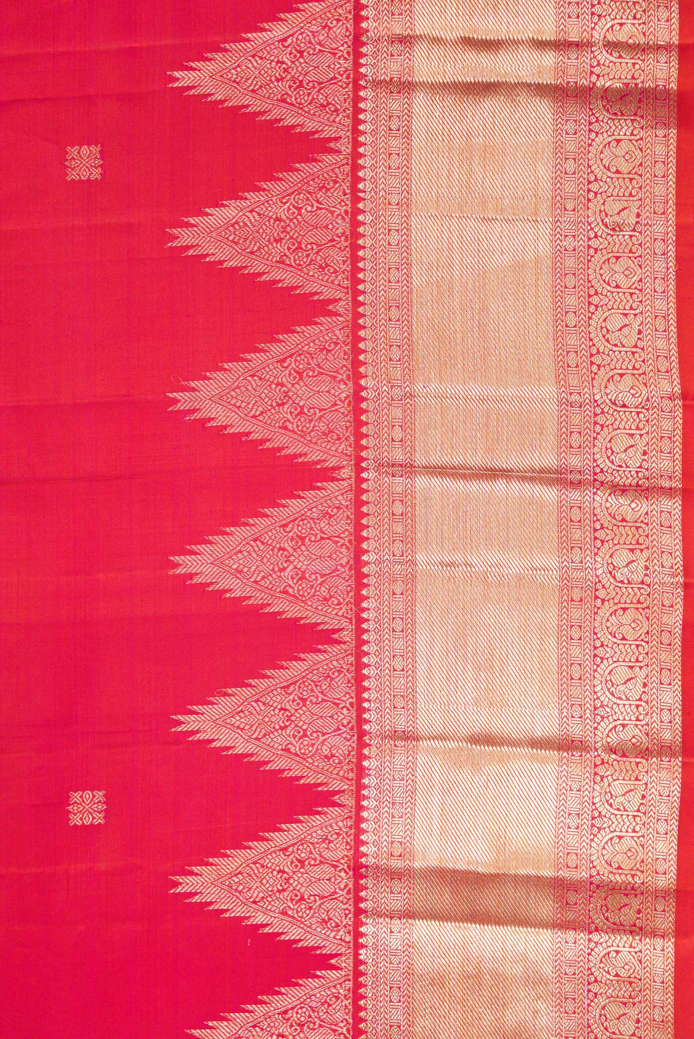 Border image of Coral Dual Tone Kanjivaram Silk Saree with Zari Butta on the body and Fancy Border. 