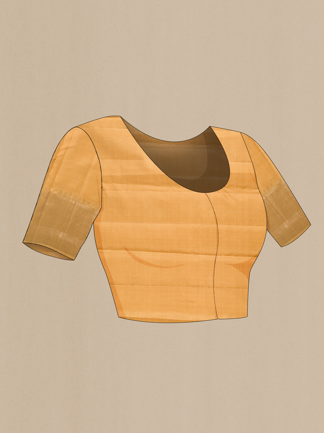 Close up image of the blouse of Gold Dual Tone Kanchipuram Silk Saree with Zari Brocade on the body and Temple Border. 