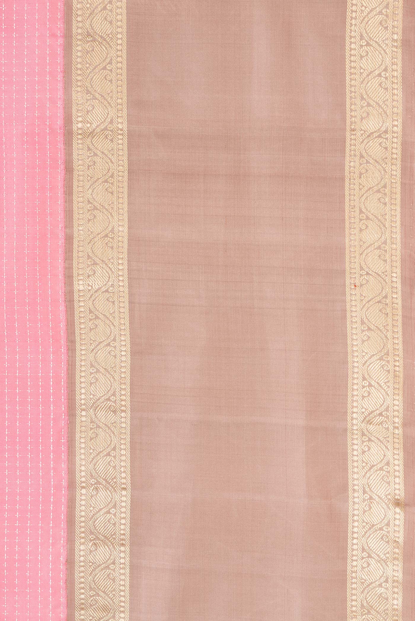 Border image of Pink Dual Tone Kanjivaram Silk Saree with Zari Butta on the body and Zari Border. 