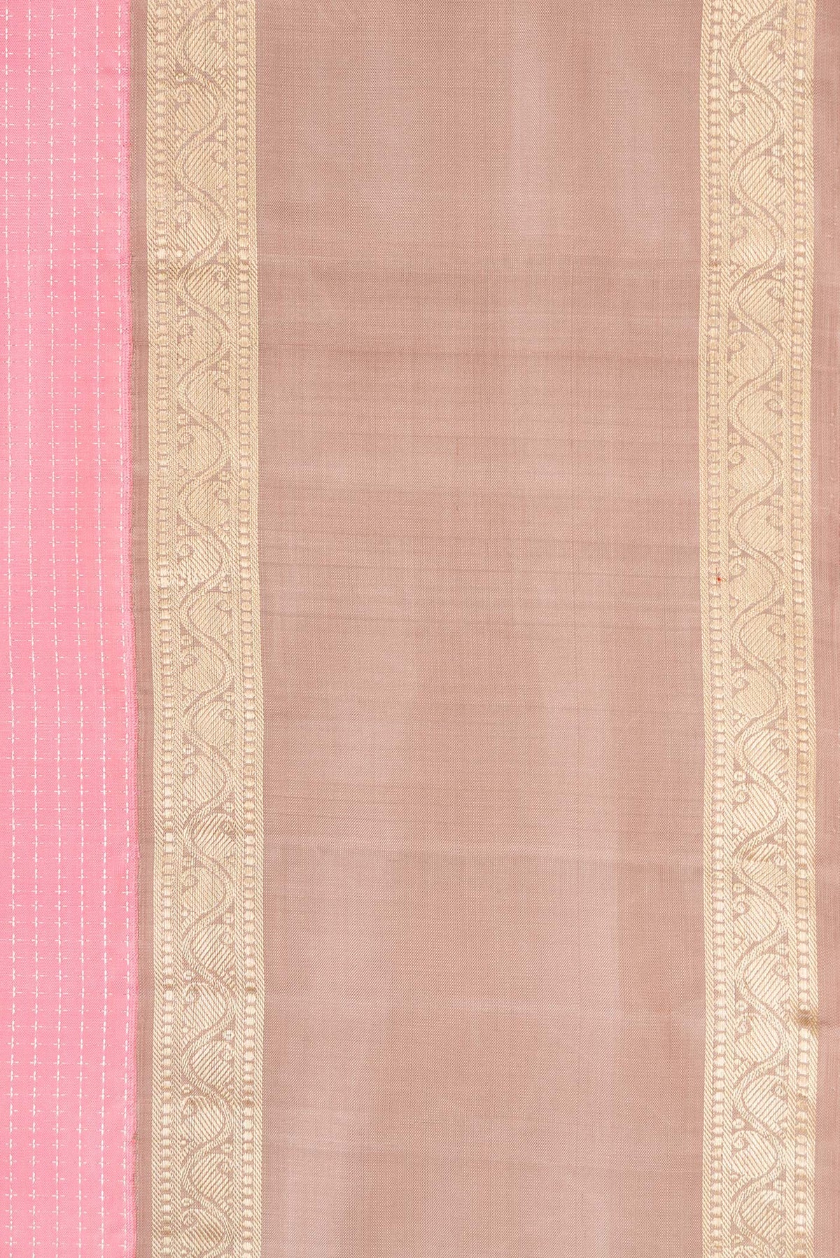 Border image of Pink Dual Tone Kanjivaram Silk Saree with Zari Butta on the body and Zari Border. 