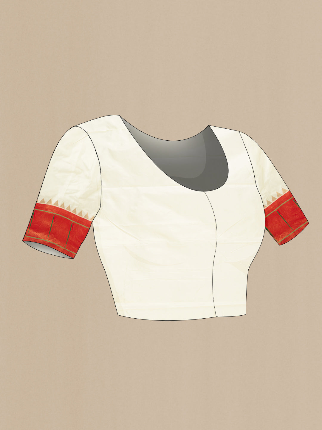 Close up image of the blouse of Off White Dual Tone Paithani Silk Saree with Zari Butta on the body and Paithani Border. 