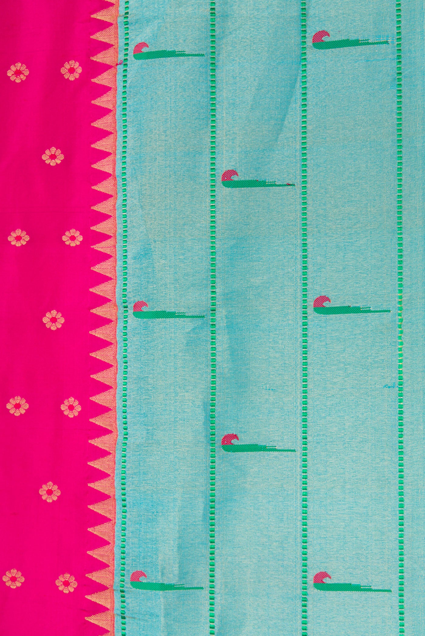 Border image of Pink Dual Tone Paithani Silk Saree with Zari Butta on the body and Paithani Border. 