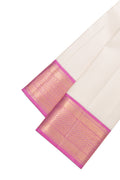 Beige Silk Dhoti With Angavastram (9X 5) Muzham with Plain Body and Zari Border