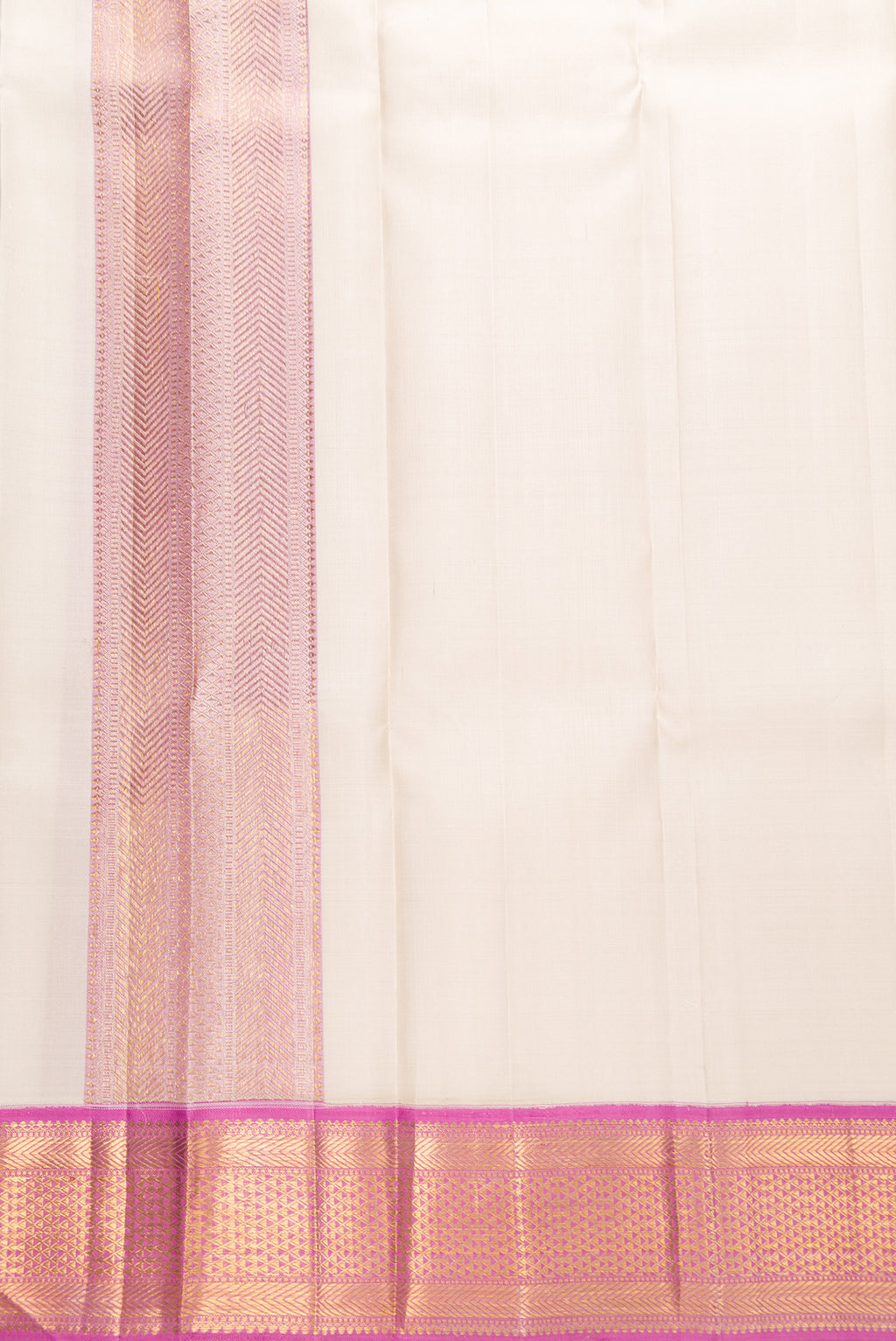 Beige Silk Dhoti With Angavastram (9X 5) Muzham with Plain Body and Zari Border