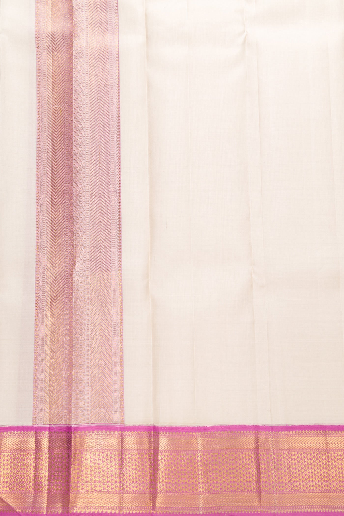 Beige Silk Dhoti With Angavastram (9X 5) Muzham with Plain Body and Zari Border