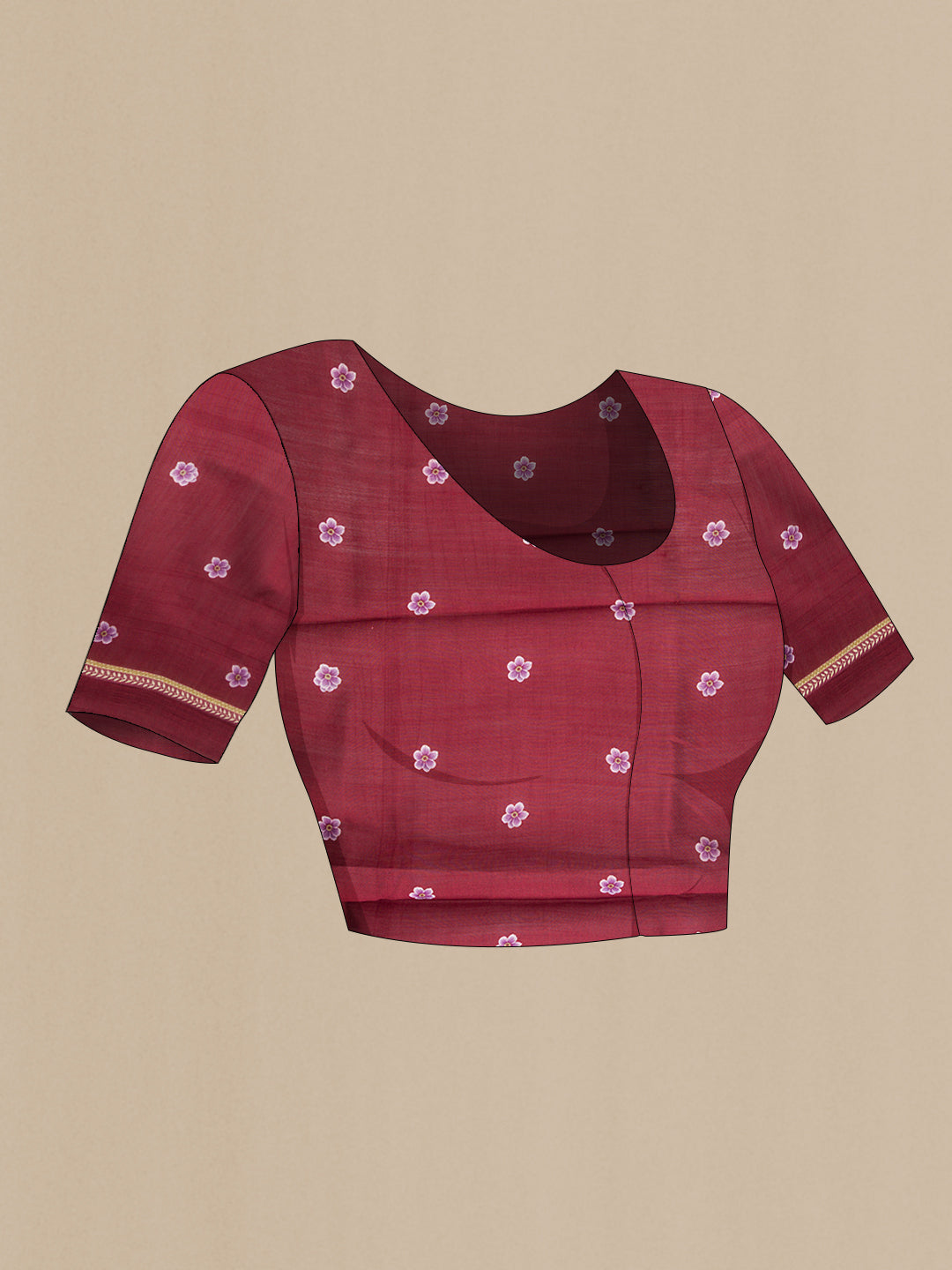 Close up image of the blouse of Brown Dual Tone Organza Silk Saree with Printed design on the body and Printed Border. 