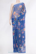 Royal Blue Mysore Chiffon Saree with Printed design on the body and Plain Border.  displayed on a mannequin