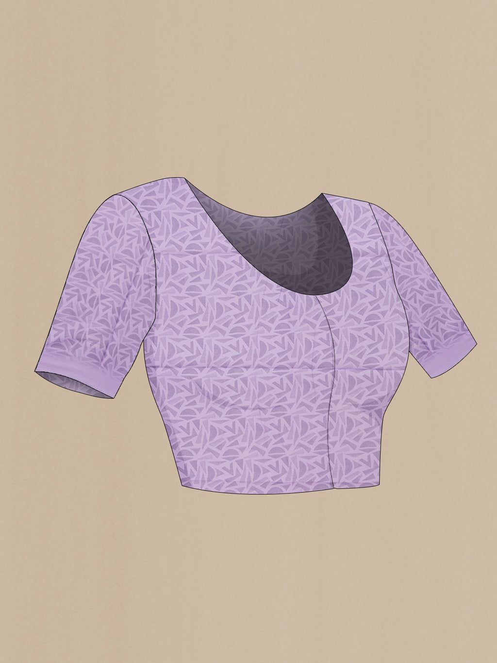 Close up image of the blouse of Lilac Dual Tone Mysore Chiffon Saree with Printed design on the body and Without Border. 