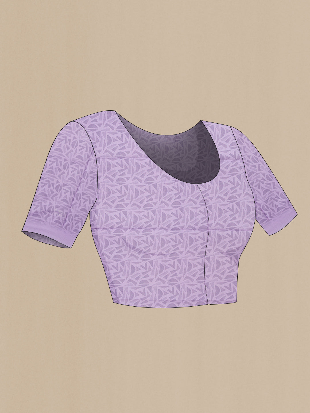 Close up image of the blouse of Lilac Dual Tone Mysore Chiffon Saree with Printed design on the body and Without Border. 