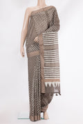 Pure Silk Brown Dual Tone Chanderi Saree with Printed design on the body and Thread Border.  displayed on a mannequin