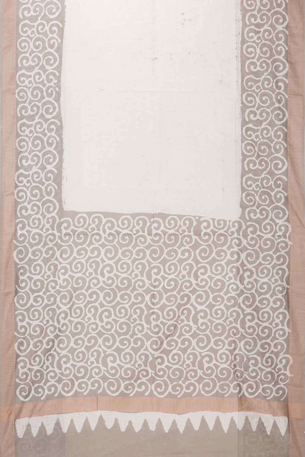Flat view of Beige Dual Tone Chanderi Silk Saree with Stripes on the body and Thread Border. 