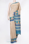 Beige Dual Tone Tussar Silk Saree with Printed design on the body and Printed Border.  displayed on a mannequin