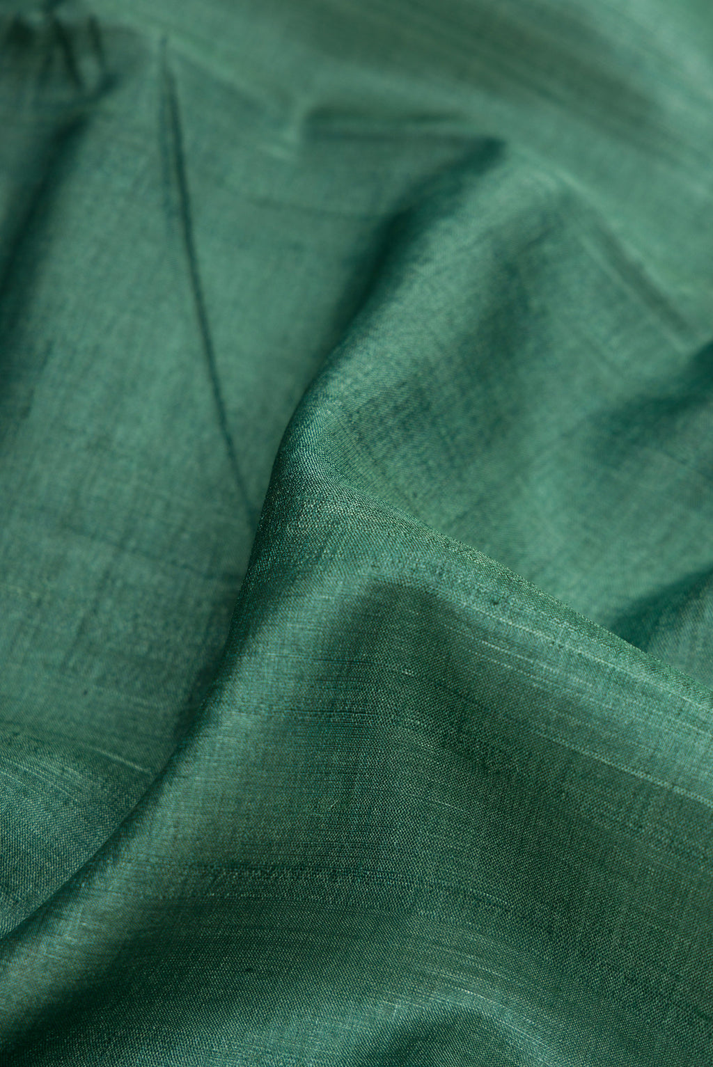 Close up of Green Dual Tone Tussar Silk Saree with Plain Body and Fancy Border.  displaying folds
