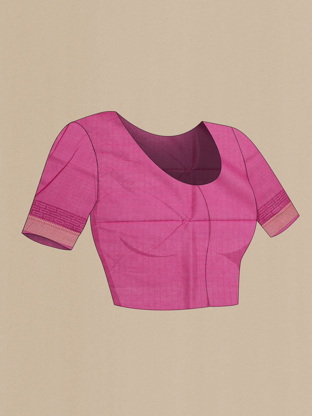 Close up image of the blouse of Pink Dual Tone Chanderi Silk Saree with Printed design on the body and Thread Border. 