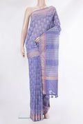 Pure Silk Lilac Dual Tone Chanderi Saree with Printed design on the body and Thread Border.  displayed on a mannequin