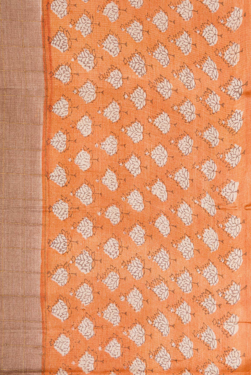 Border image of Brown Dual Tone Tussar Silk Saree with Checked design on the body and Printed Border. 