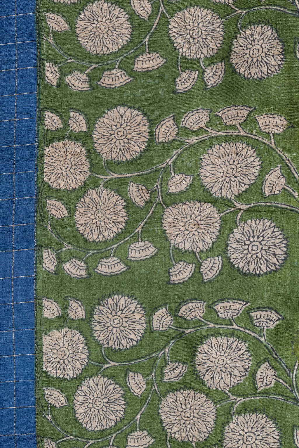 Border image of Royal Blue Dual Tone Tussar Silk Saree with Checked design on the body and Printed Border. 