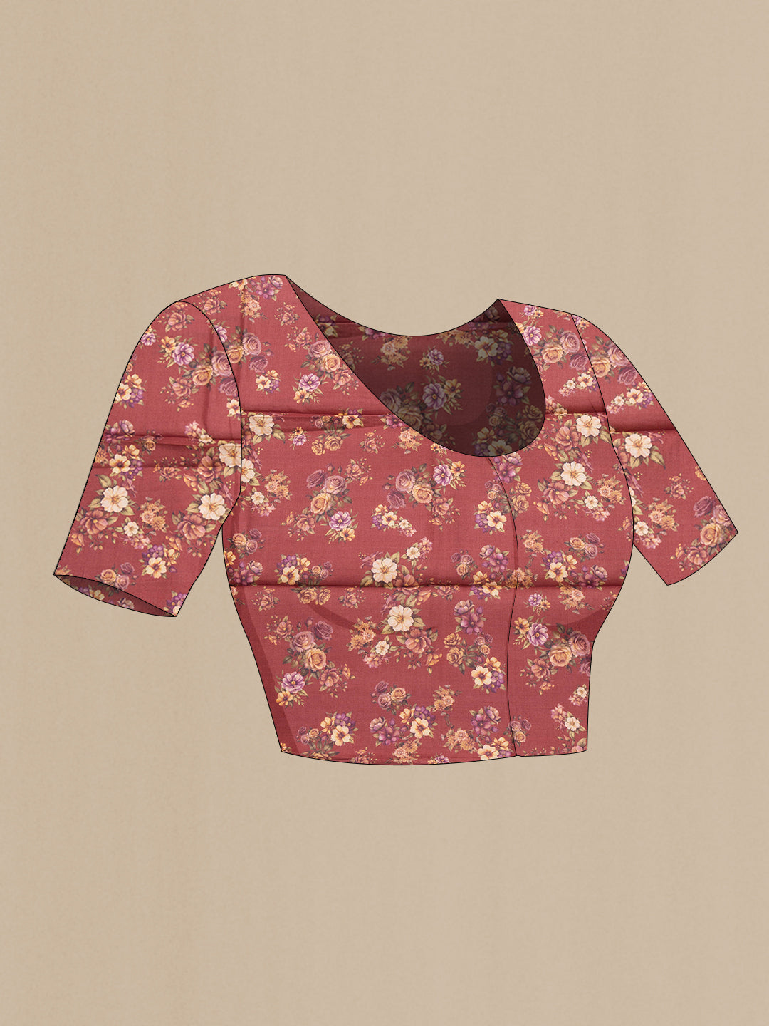 Close up image of the blouse of Maroon Dual Tone Tussar Silk Saree with Stripes on the body and Printed Border. 