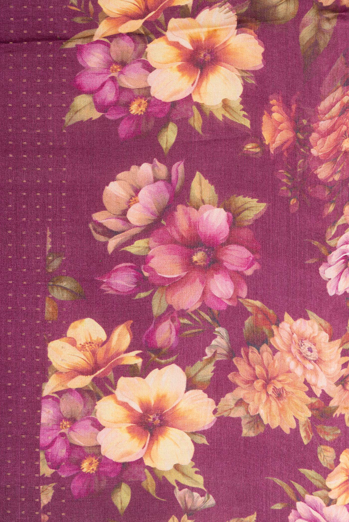Border image of Magenta Dual Tone Tussar Silk Saree with Stripes on the body and Printed Border. 