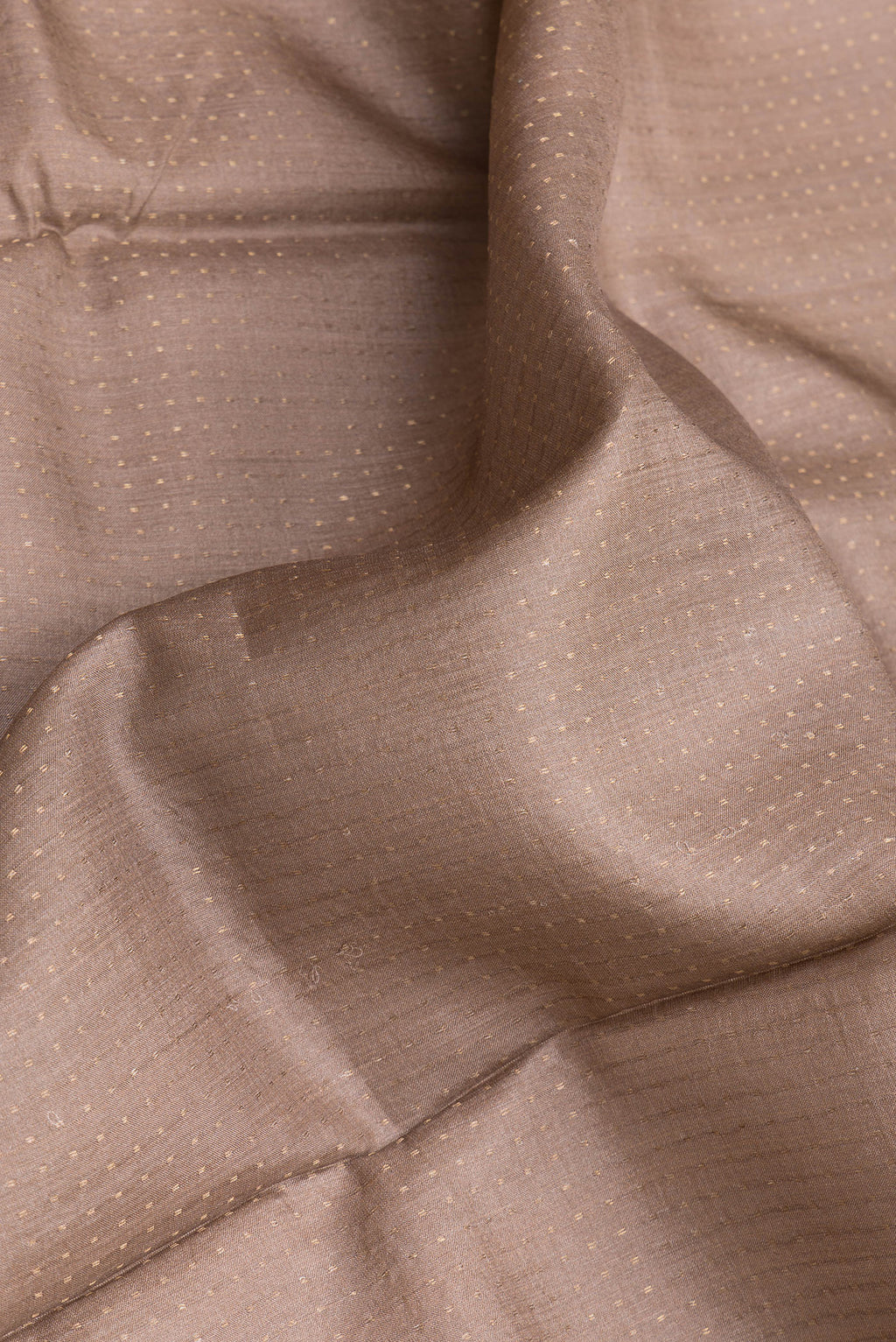 Close up of Brown Dual Tone Tussar Silk Saree with Stripes on the body and Printed Border.  displaying folds