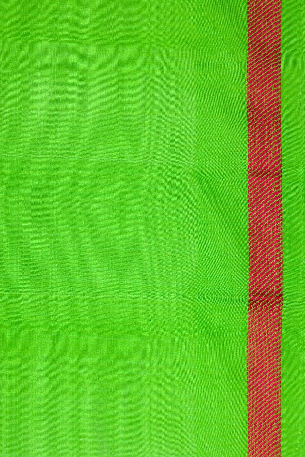 Border image of Green Dual Tone Kanchipuram Silk Nine Yards Saree with Thread Butta on the body and Thread Border. 