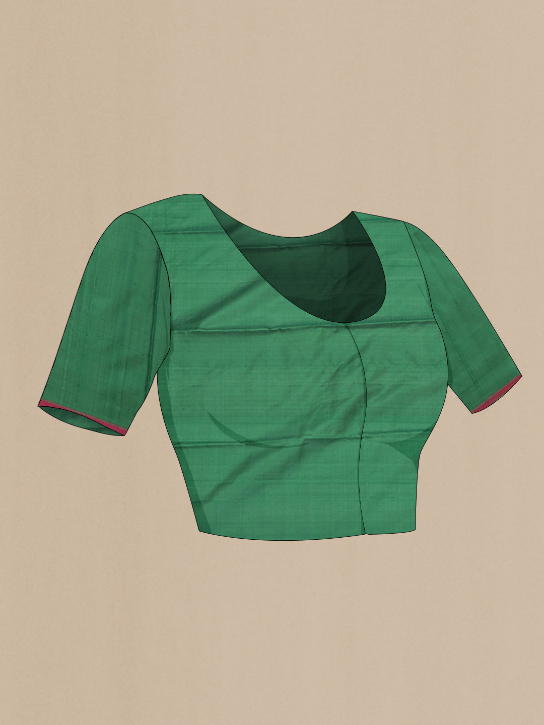 Close up image of the blouse of Bottle Green Kanchipuram Silk Saree with Plain Body and Thread Border. 