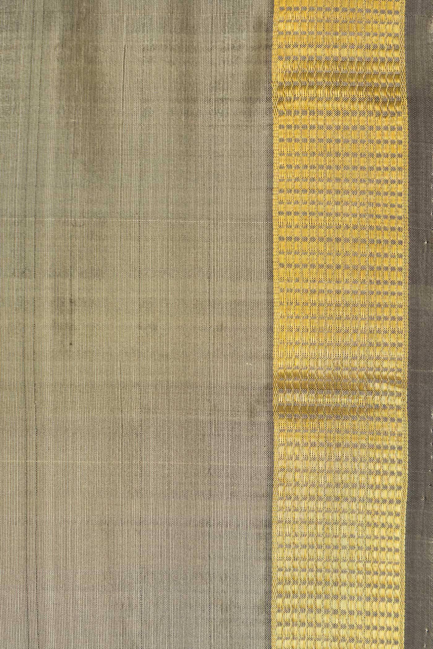 Border image of Grey Dual Tone Kanjivaram Silk Saree with Plain Body and Zari Border. 