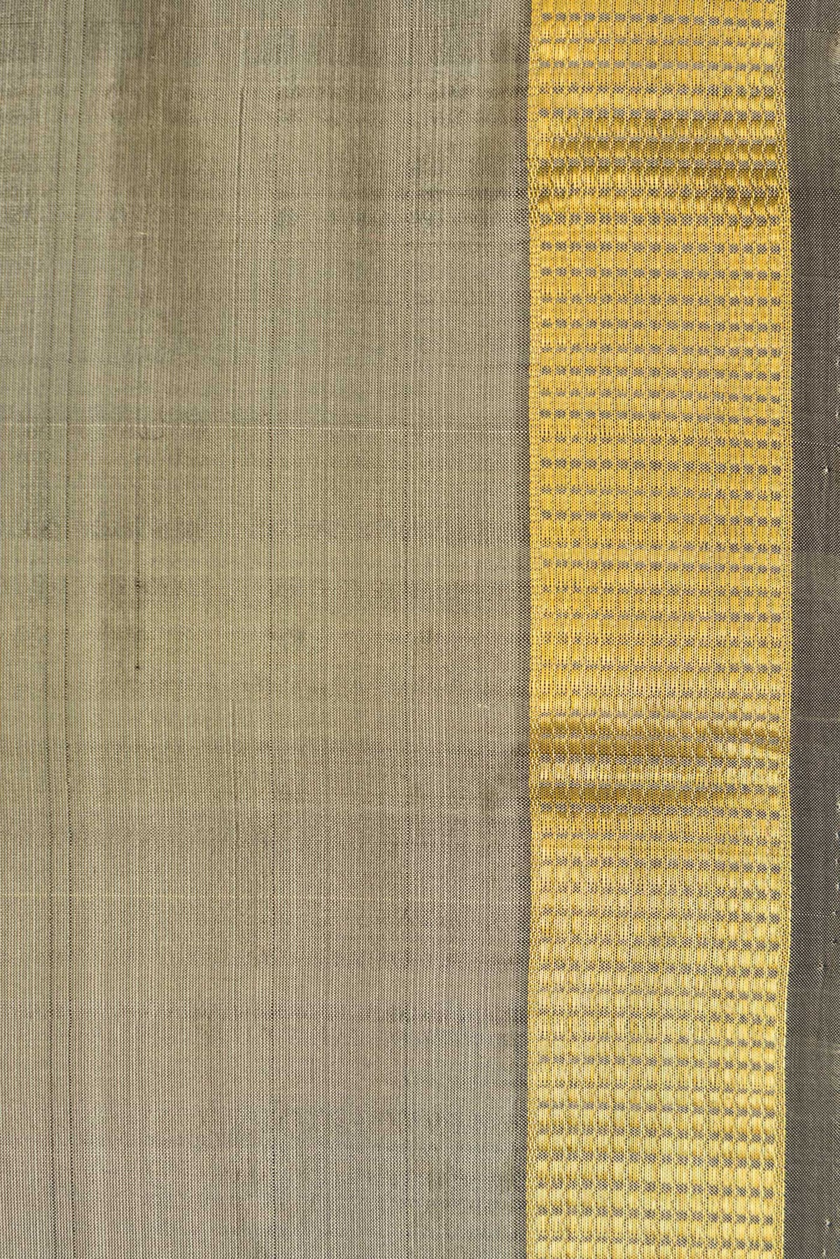 Border image of Grey Dual Tone Kanjivaram Silk Saree with Plain Body and Zari Border. 