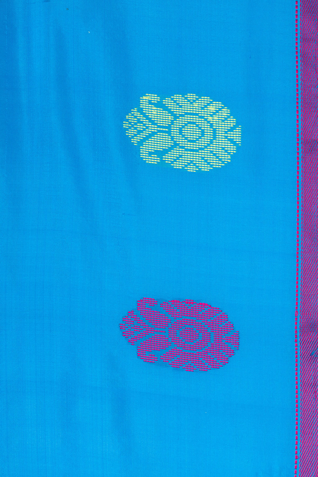 Border image of Sky Blue Dual Tone Kanchipuram Silk Nine Yards Saree with Thread Butta on the body and Thread Border. 