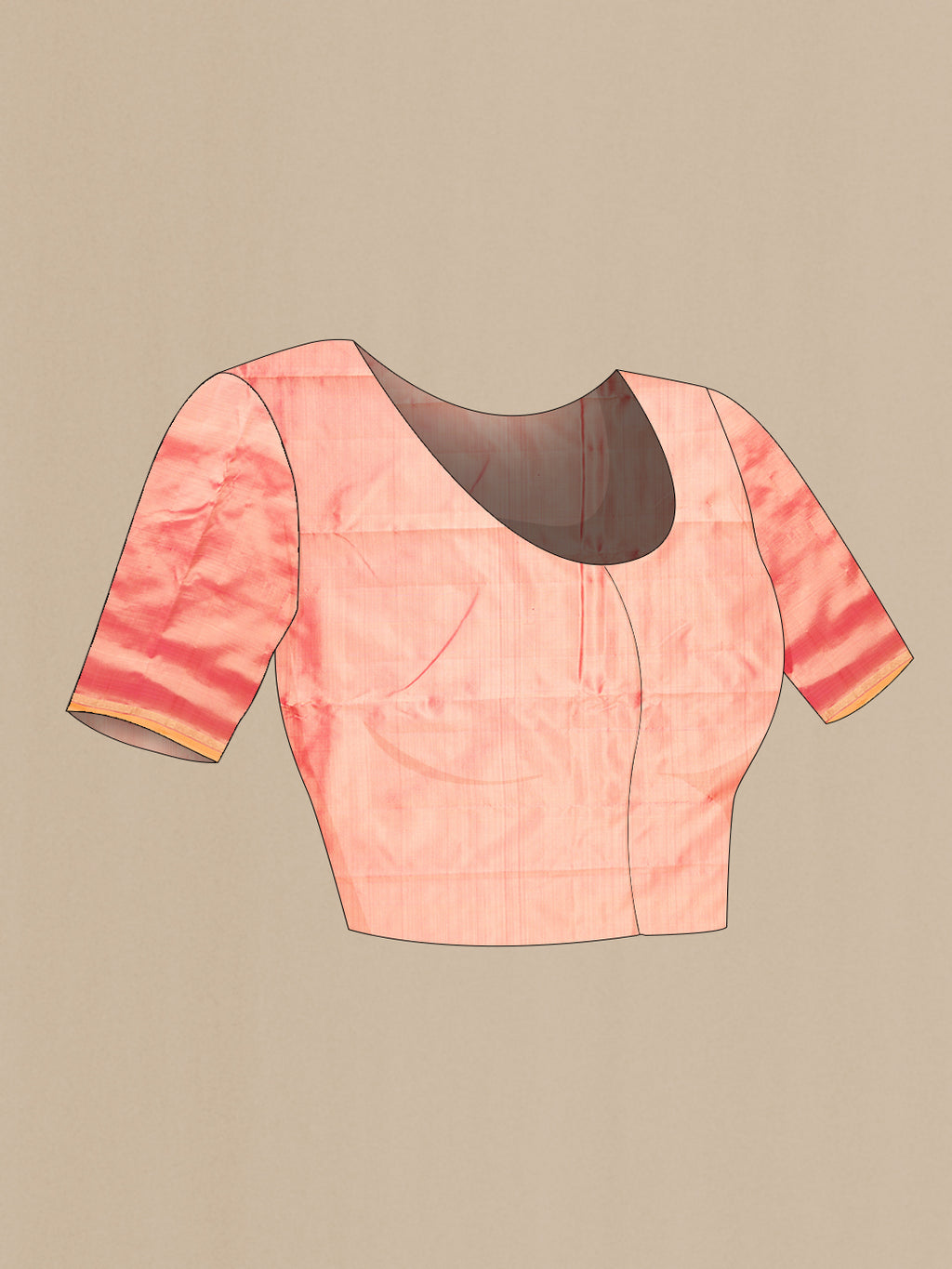 Close up image of the blouse of Pink Dual Tone Kanchipuram Silk Saree with Plain Body and Zari Border. 