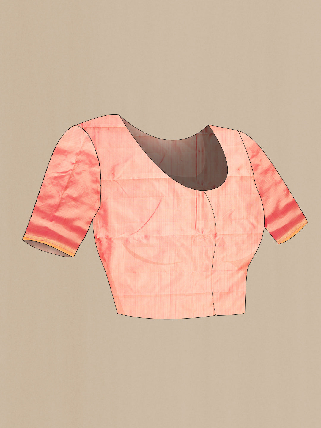 Close up image of the blouse of Pink Dual Tone Kanchipuram Silk Saree with Plain Body and Zari Border. 