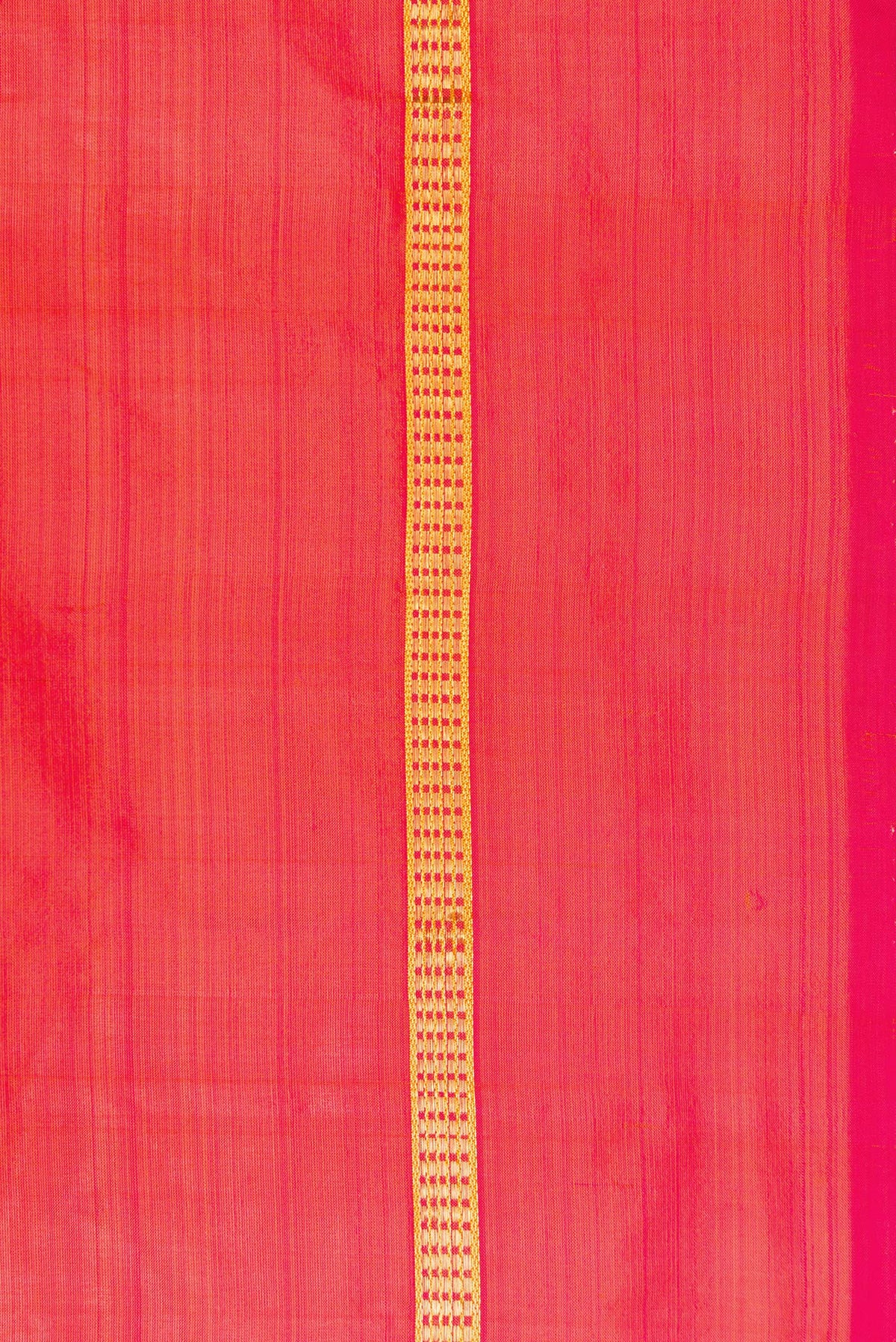 Border image of Coral Dual Tone Kanchipuram Silk Saree with Plain Body and Zari Border. 