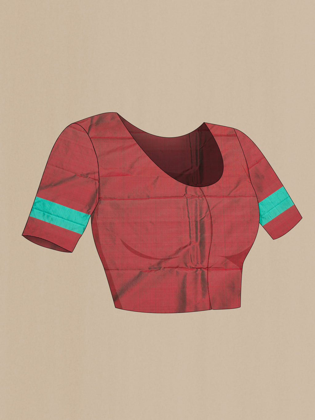 Close up image of the blouse of Maroon Kanchipuram Silk Saree with Plain Body and Zari Border. 