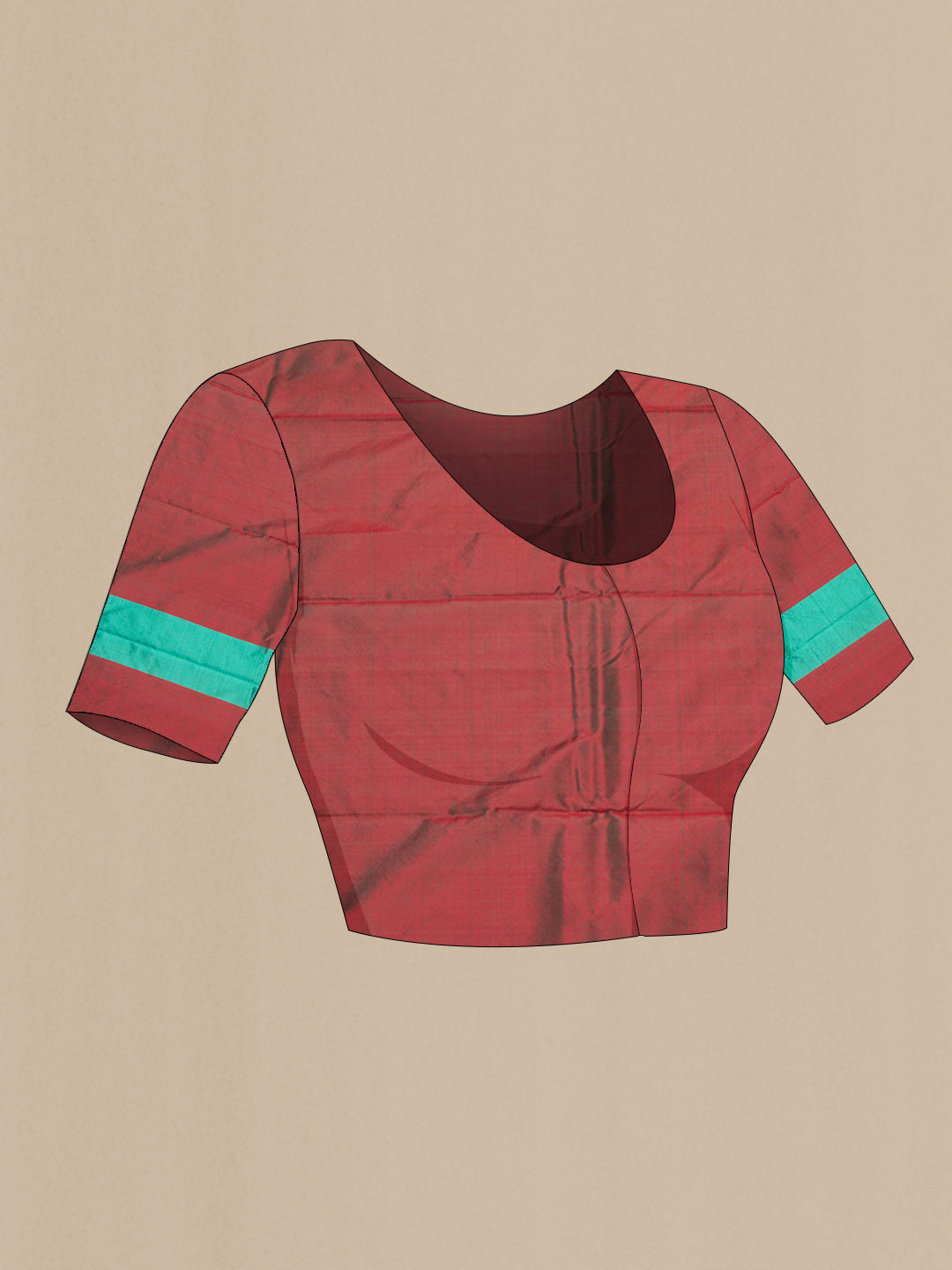 Close up image of the blouse of Maroon Kanchipuram Silk Saree with Plain Body and Zari Border. 