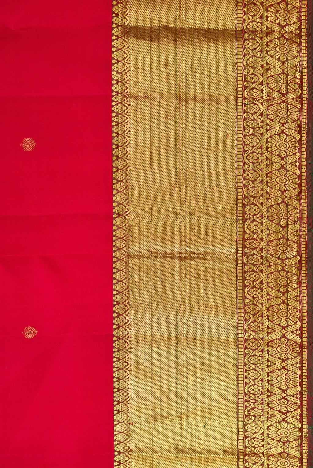 Border image of Red Dual Tone Kanjivaram Silk Saree with Zari Butta on the body and Zari Border. 