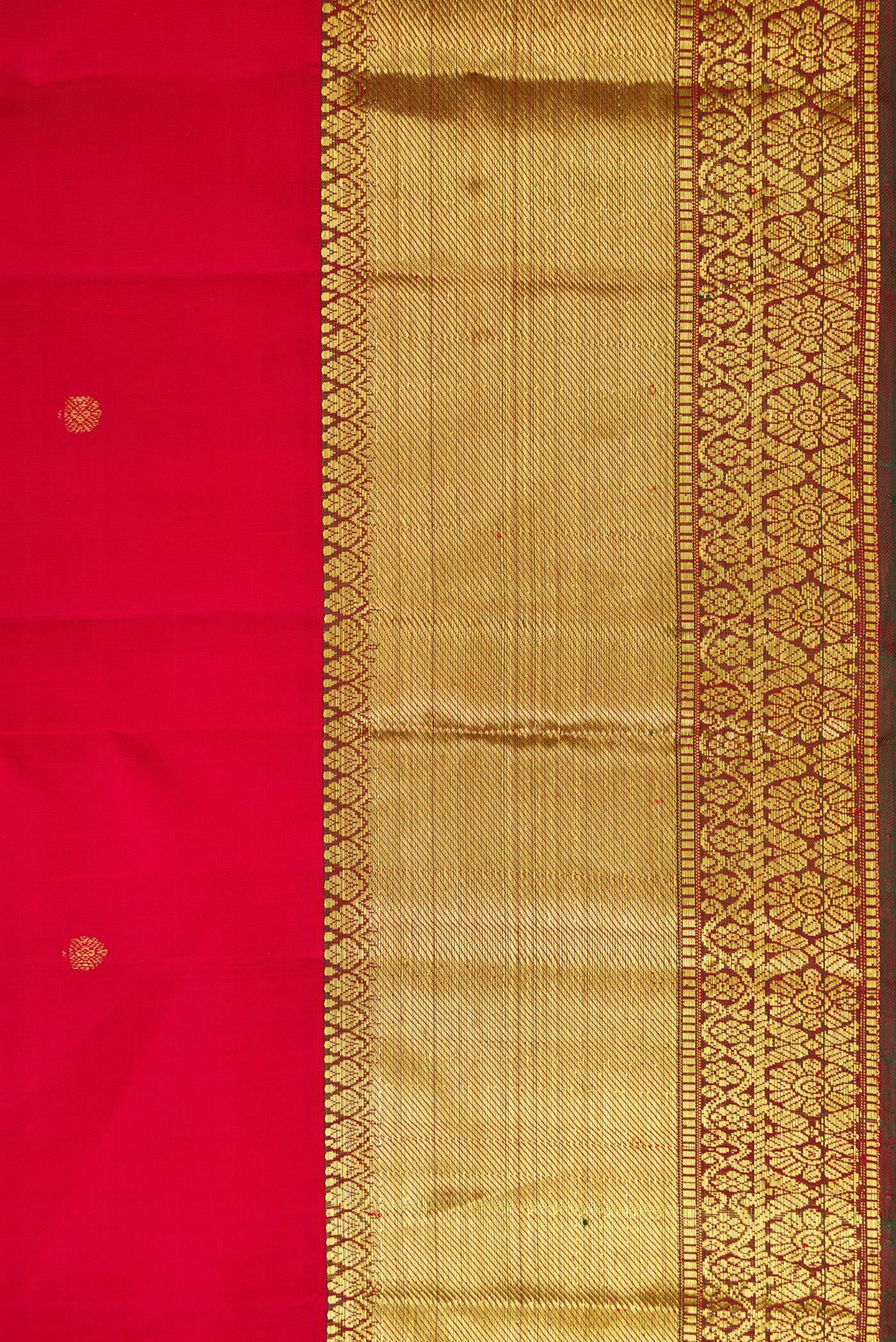 Border image of Red Dual Tone Kanjivaram Silk Saree with Zari Butta on the body and Zari Border. 