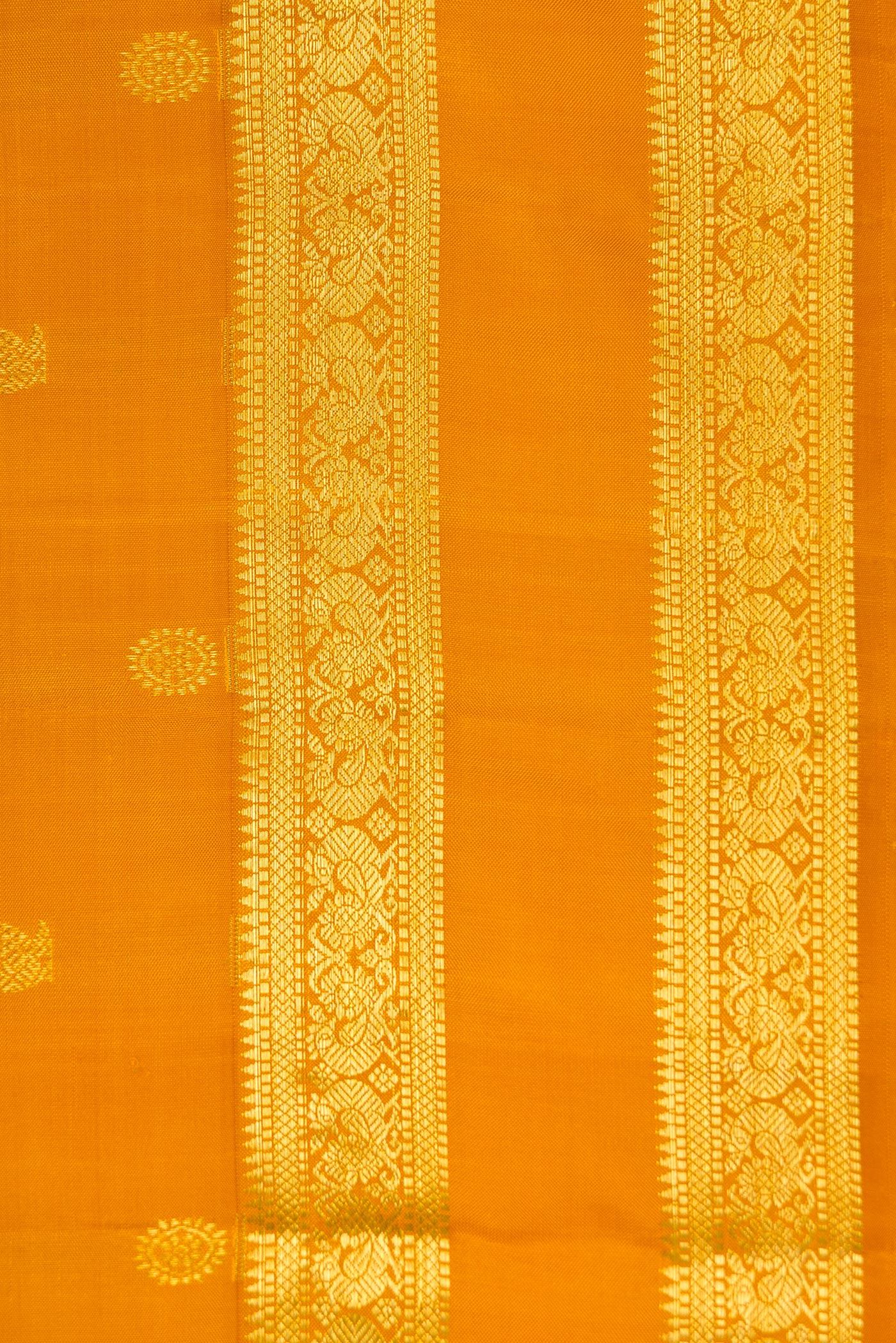 Border image of Mustard Dual Tone Kanjivaram Silk Saree with Zari Butta on the body and Zari Border. 